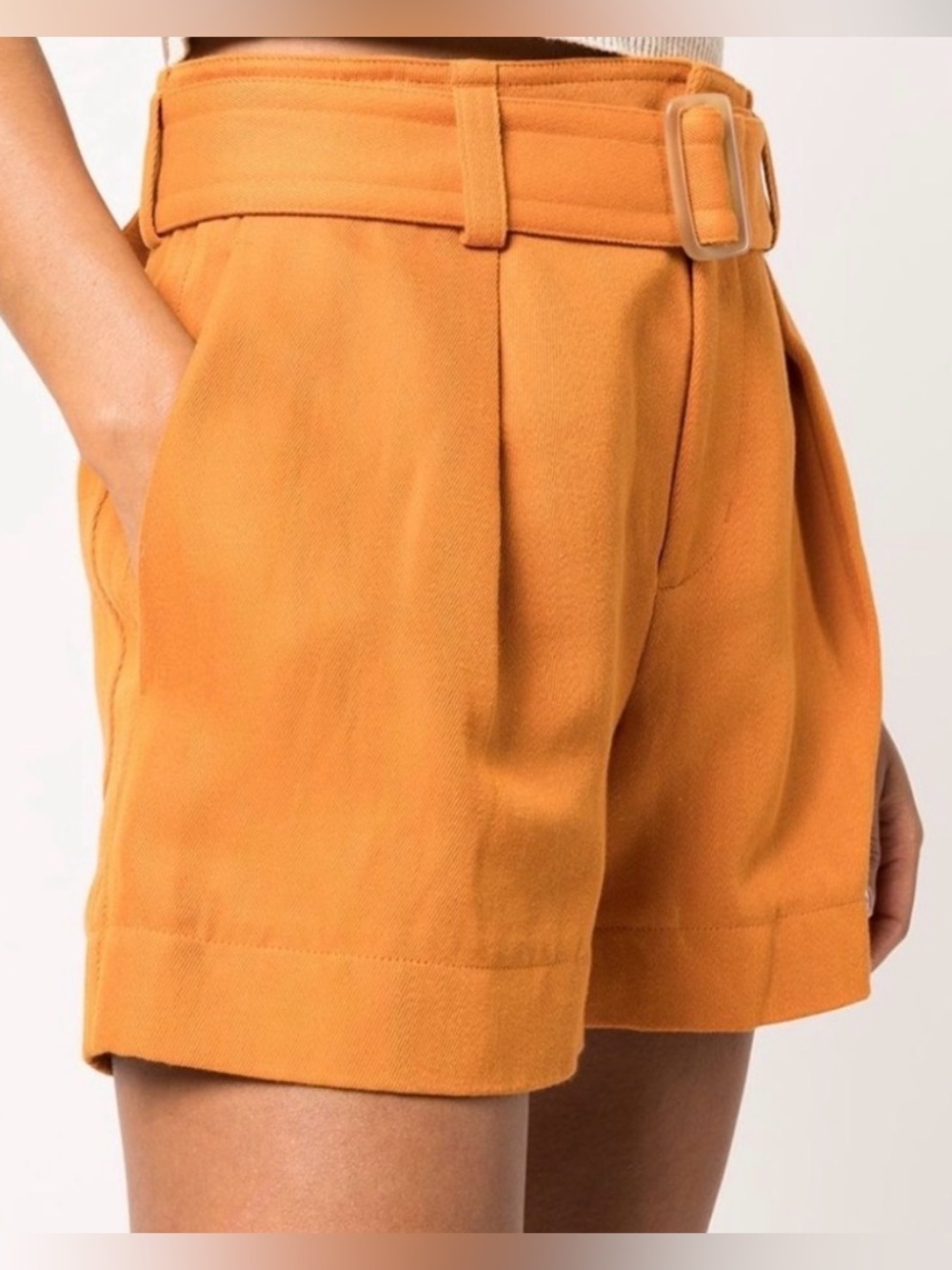 Vince Tailored High-Waist Belted Cotton Orange Shorts NWOT - Picture 4 of 6